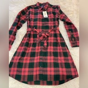 United by Blue womens flannel shirt dress size small red plaid pine grove belted